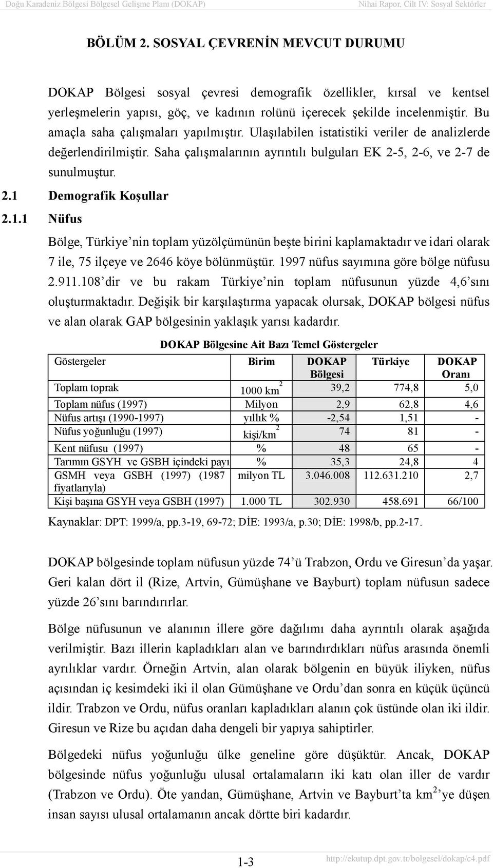 1.1 Nüfus Bölge, Türkiye nin toplam yüzölçümünün beşte birini kaplamaktadõr ve idari olarak 7 ile, 75 ilçeye ve 2646 köye bölünmüştür. 1997 nüfus sayõmõna göre bölge nüfusu 2.911.