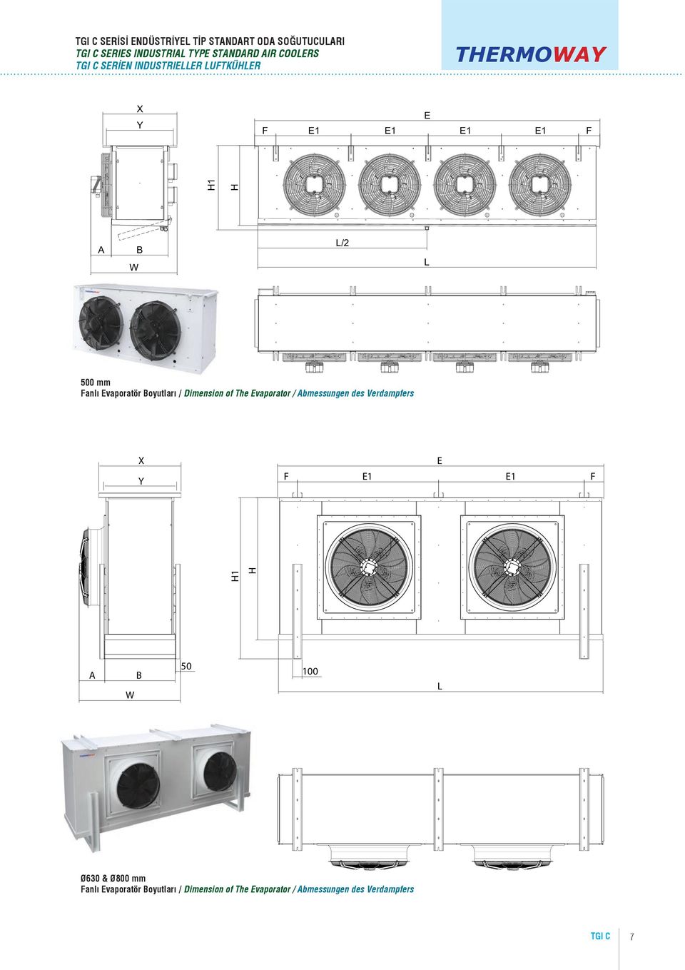 Evaporatör Boyutları / Dimension of The Evaporator / Abmessungen des Verdampfers X E F A B 50 F H H1 Y