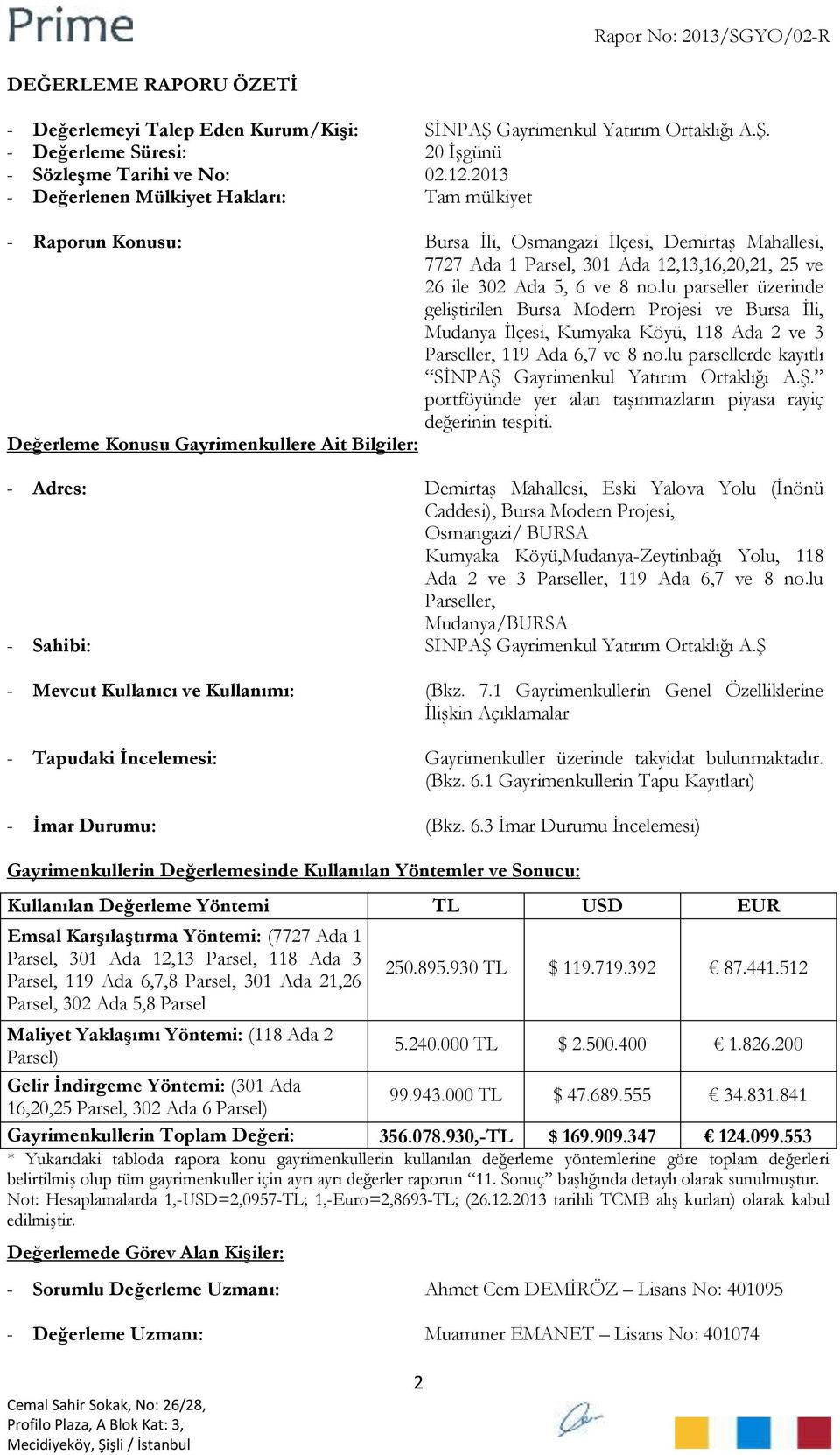 lu parseller üzerinde geliştirilen Bursa Modern Projesi ve Bursa İli, Mudanya İlçesi, Kumyaka Köyü, 118 Ada 2 ve 3 Parseller, 119 Ada 6,7 ve 8 no.