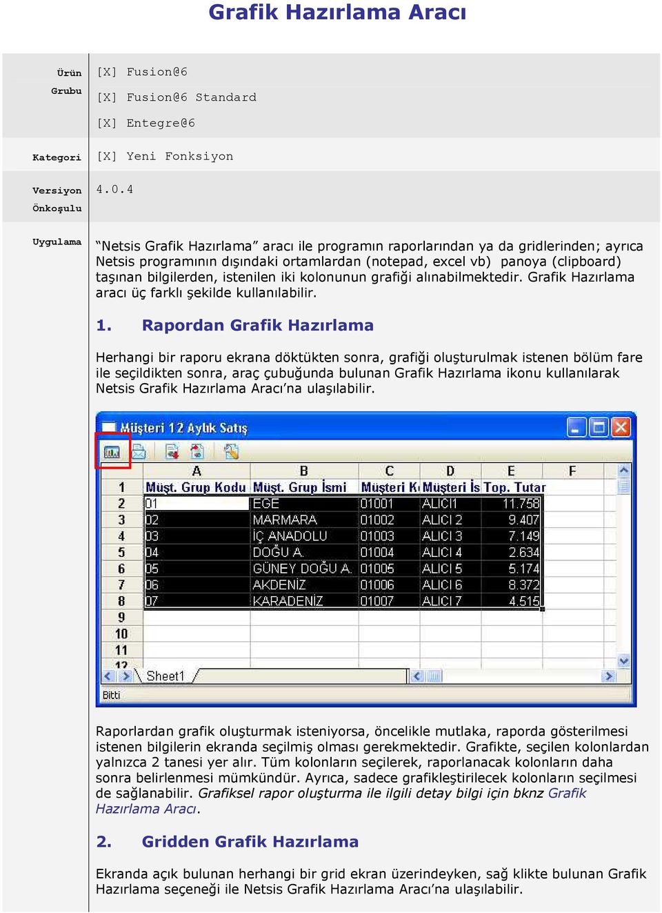 istenilen iki kolonunun grafiği alınabilmektedir. Grafik Hazırlama aracı üç farklı şekilde kullanılabilir. 1.