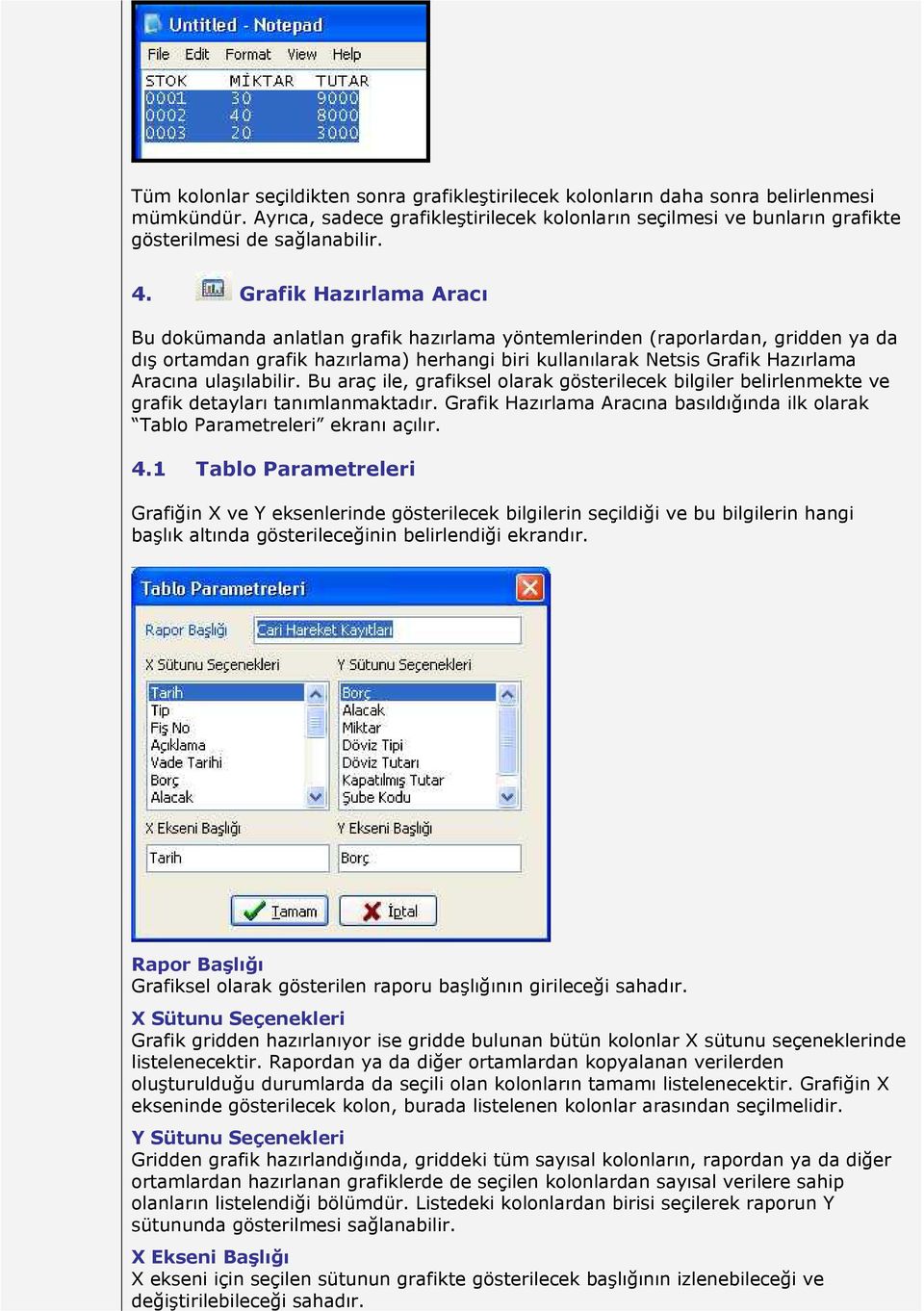 Grafik Hazırlama Aracı Bu dokümanda anlatlan grafik hazırlama yöntemlerinden (raporlardan, gridden ya da dış ortamdan grafik hazırlama) herhangi biri kullanılarak Netsis Grafik Hazırlama Aracına