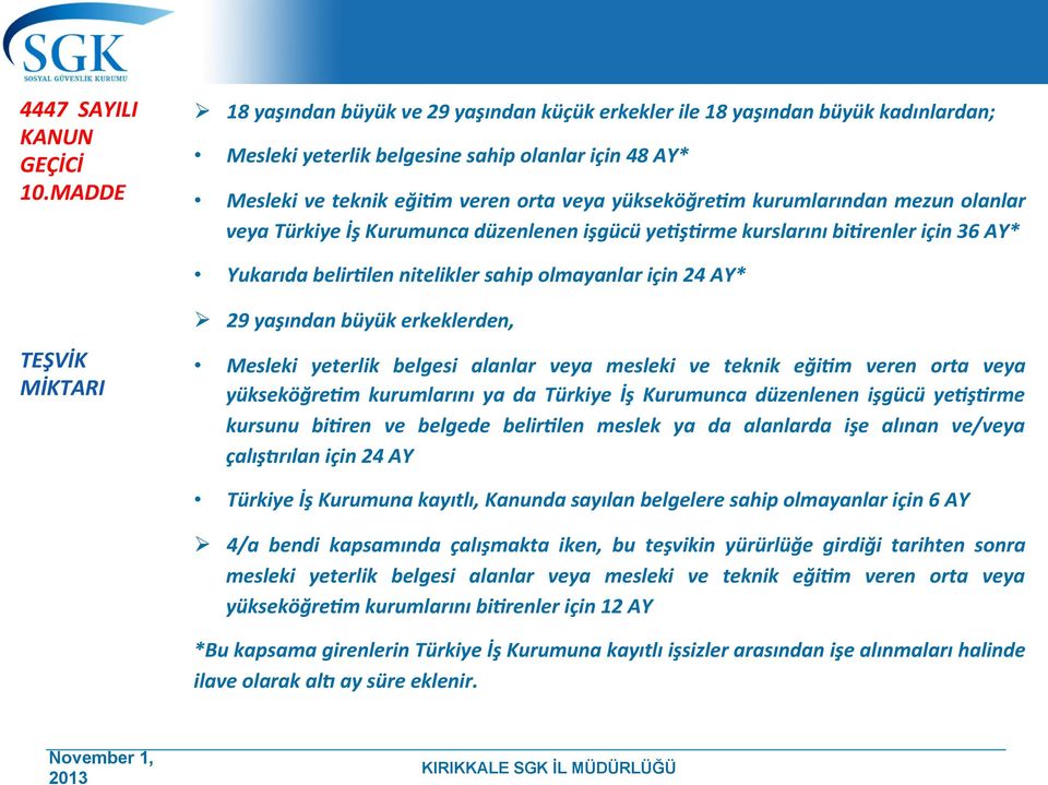 kurumlarından mezun olanlar veya Türkiye İş Kurumunca düzenlenen işgücü yecşcrme kurslarını bicrenler için 36 AY* Yukarıda belirclen nitelikler sahip olmayanlar için 24 AY* TEŞVİK MİKTARI Ø 29