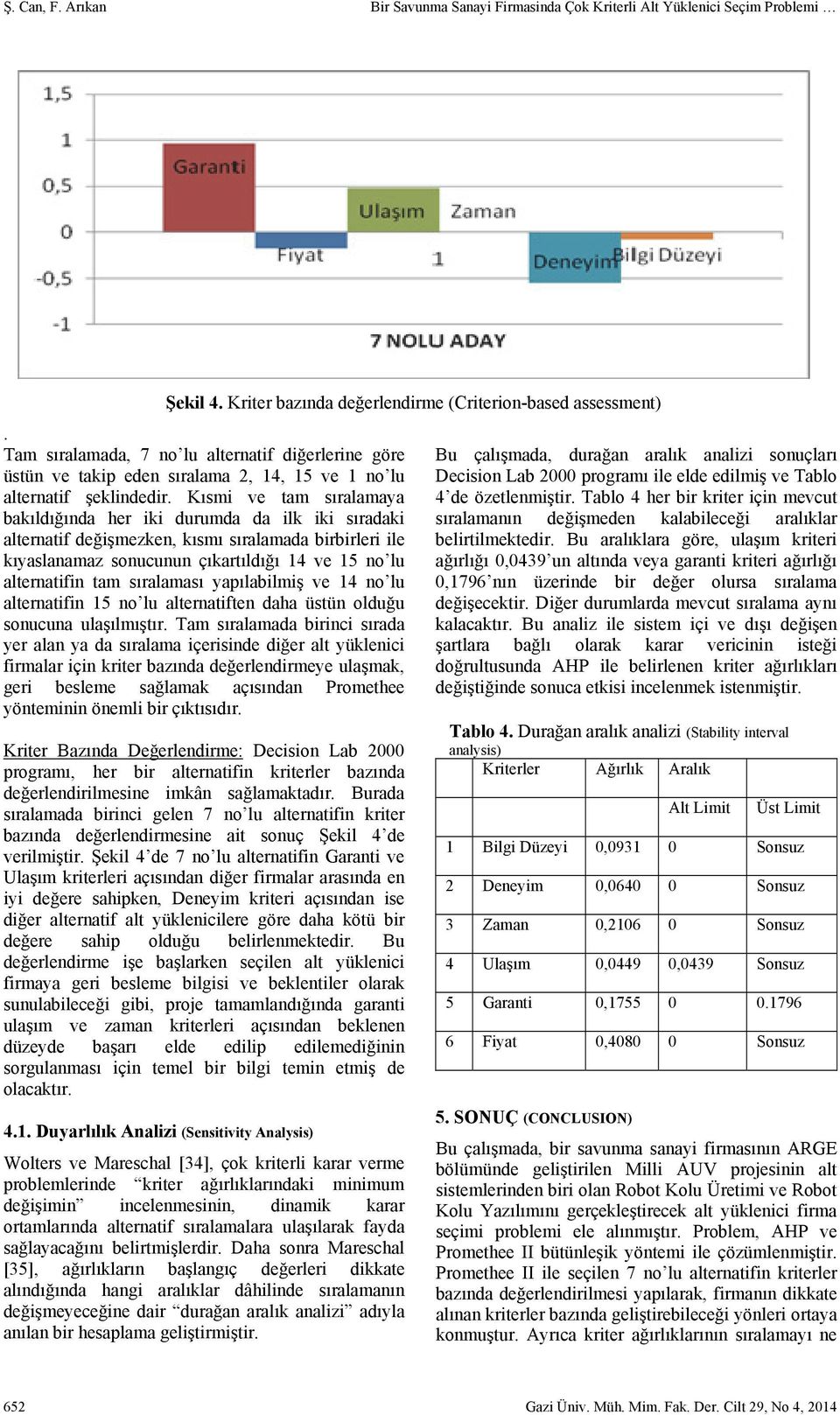 Kısmi ve tam sıralamaya bakıldığında her iki durumda da ilk iki sıradaki alternatif değişmezken, kısmı sıralamada birbirleri ile kıyaslanamaz sonucunun çıkartıldığı 14 ve 15 no lu alternatifin tam