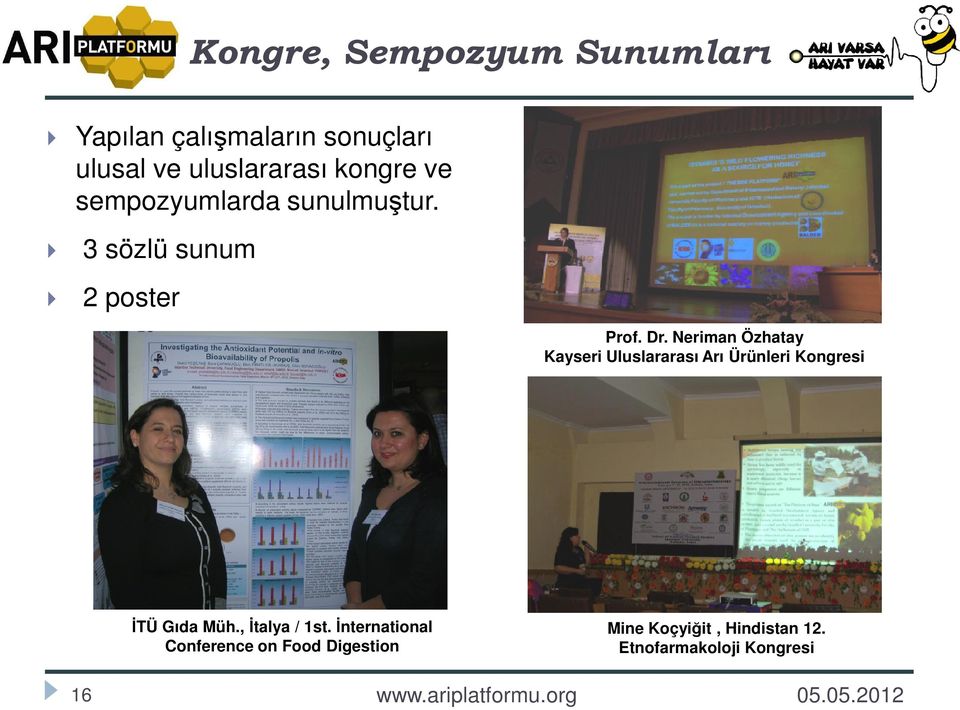 Neriman Özhatay Kayseri Uluslararası Arı Ürünleri Kongresi İTÜ Gıda Müh., İtalya / 1st.