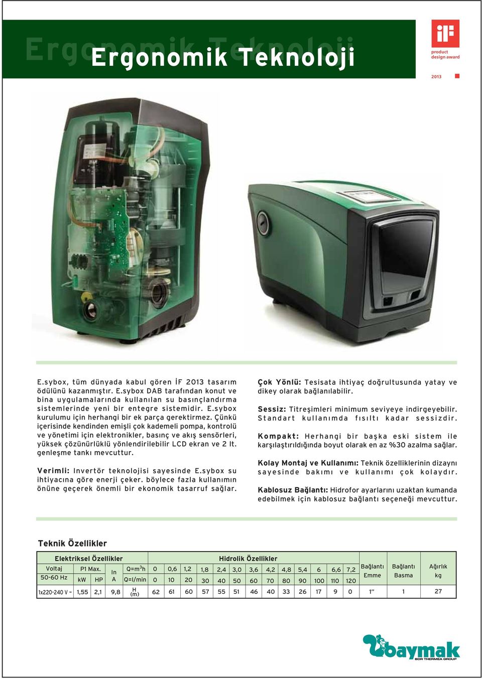 Çünkü içerisinde kendinden emiflli çok kademeli pompa, kontrolü ve yönetimi için elektronikler, bas nç ve ak fl sensörleri, yüksek çözünürlüklü yönlendirilebilir LCD ekran ve 2 lt.