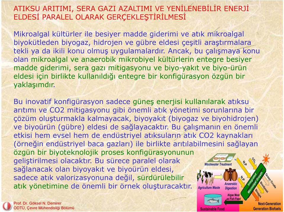 Ancak, bu çalışmaya konu olan mikroalgal ve anaerobik mikrobiyel kültürlerin entegre besiyer madde giderimi, sera gazı mitigasyonu ve biyo-yakıt ve biyo-ürün eldesi için birlikte kullanıldığı entegre