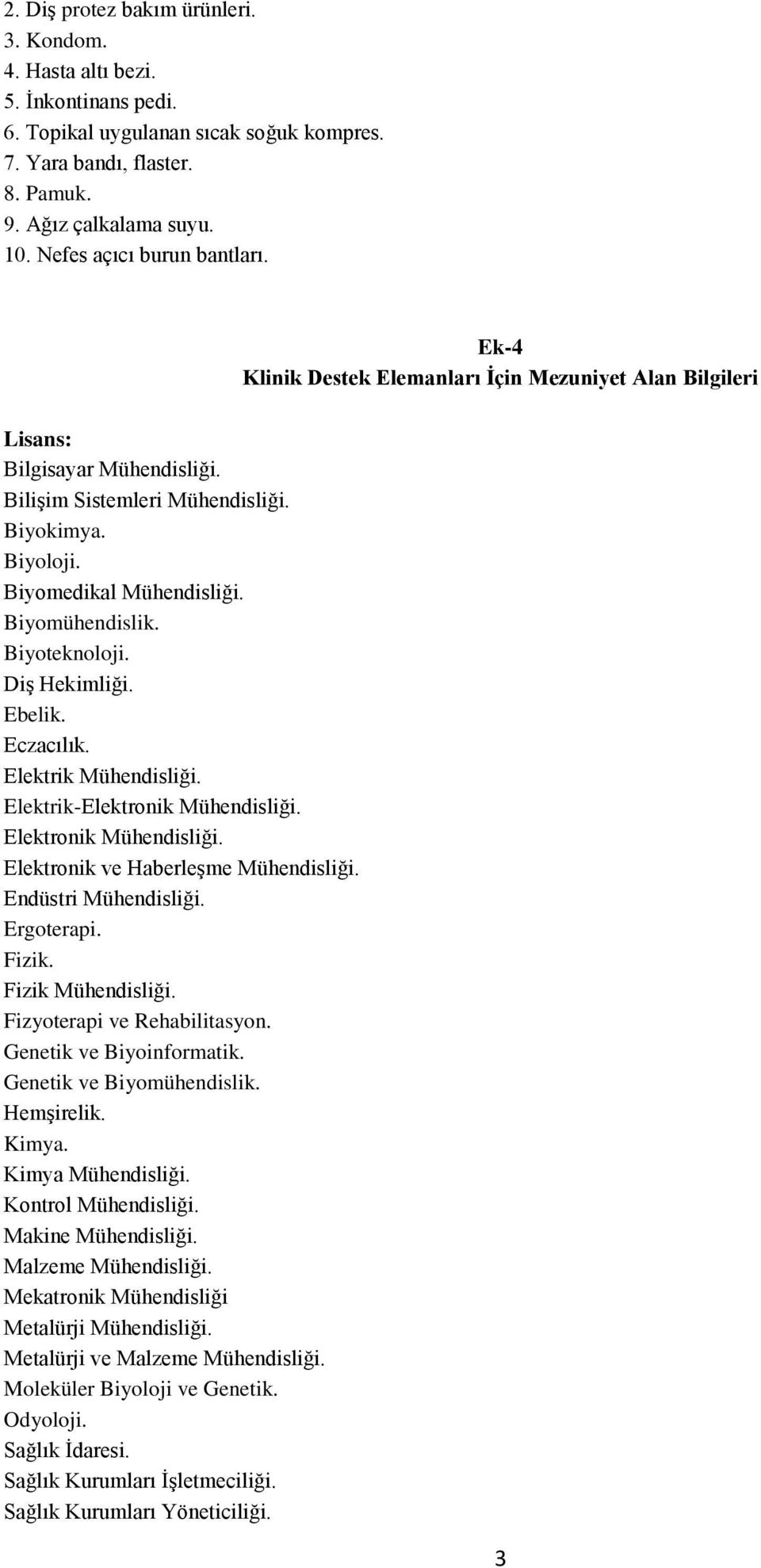 Biyomühendislik. Biyoteknoloji. Diş Hekimliği. Ebelik. Eczacılık. Elektrik Mühendisliği. Elektrik-Elektronik Mühendisliği. Elektronik Mühendisliği. Elektronik ve Haberleşme Mühendisliği.