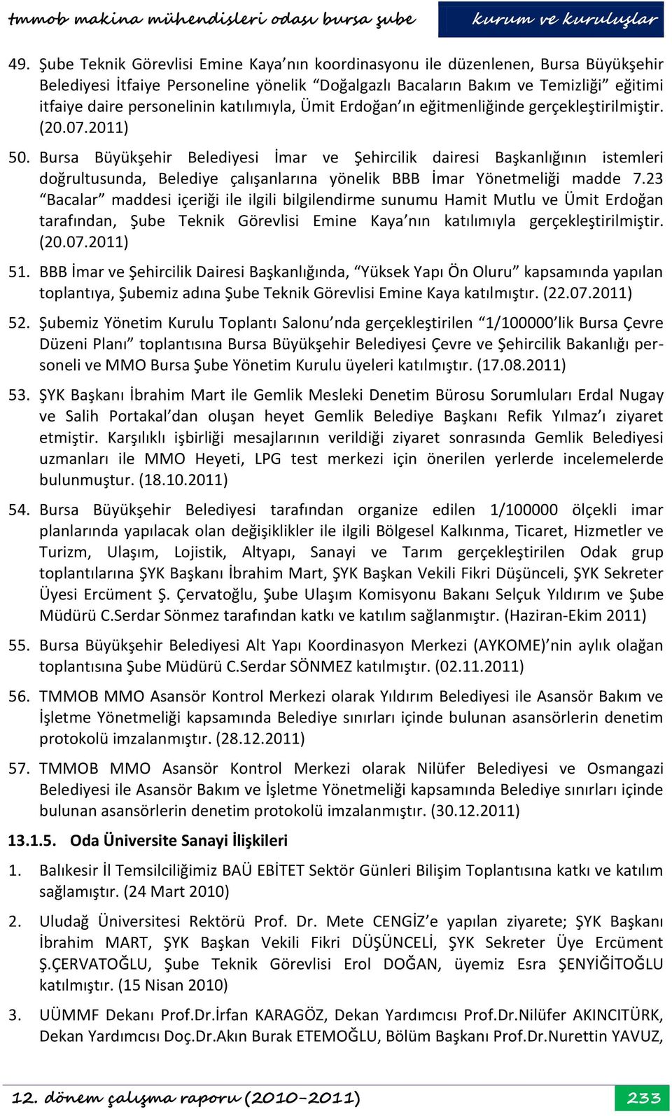 Bursa Büyükşehir Belediyesi İmar ve Şehircilik dairesi Başkanlığının istemleri doğrultusunda, Belediye çalışanlarına yönelik BBB İmar Yönetmeliği madde 7.