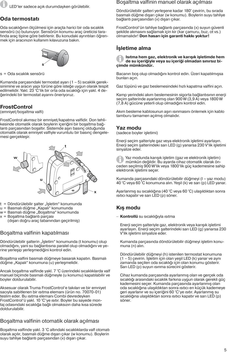 s = Oda sıcaklık sensörü s Kumanda parçasındaki termostat ayarı (1 5) sıcaklık gereksinimine ve aracın yapı türüne göre isteğe uygun olarak tespit edilmelidir. Yakl.