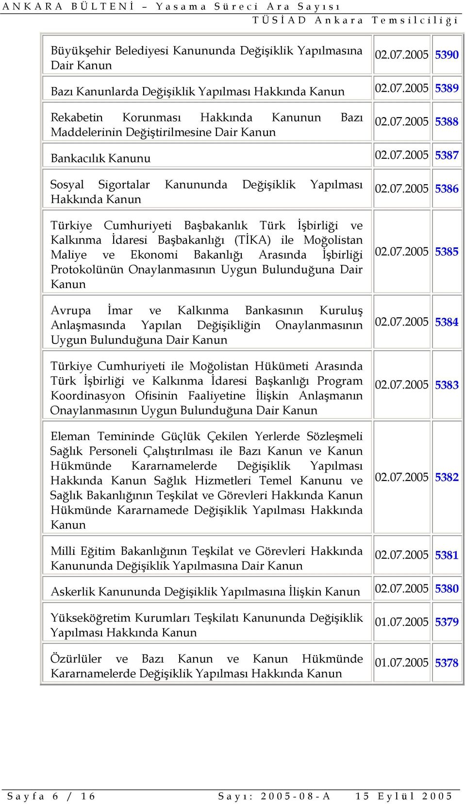 ile Moğolistan Maliye ve Ekonomi Bakanlığı Arasında İşbirliği Protokolünün Onaylanmasının Uygun Bulunduğuna Dair Kanun Avrupa İmar ve Kalkınma Bankasının Kuruluş Anlaşmasında Yapılan Değişikliğin