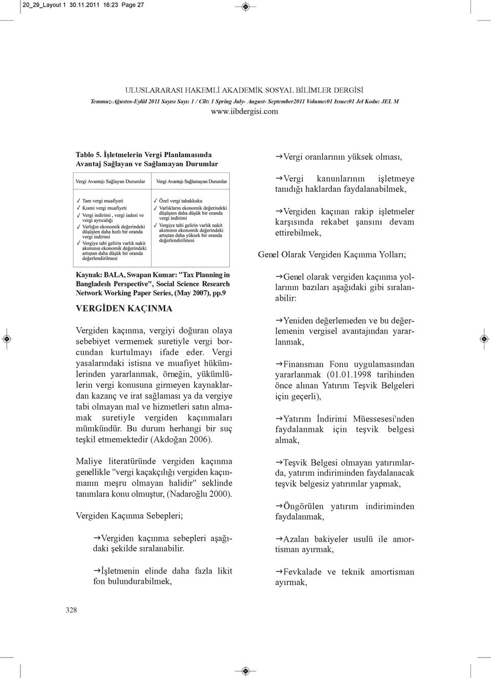 karþýsýnda rekabet þansýný devam ettirebimek, Gene Oarak Vergiden Kaçýnma Yoarý; Kaynak: BALA, Swapan Kumar: "Tax Panning in Bangadesh Perspective", Socia Science Research Network Working Paper