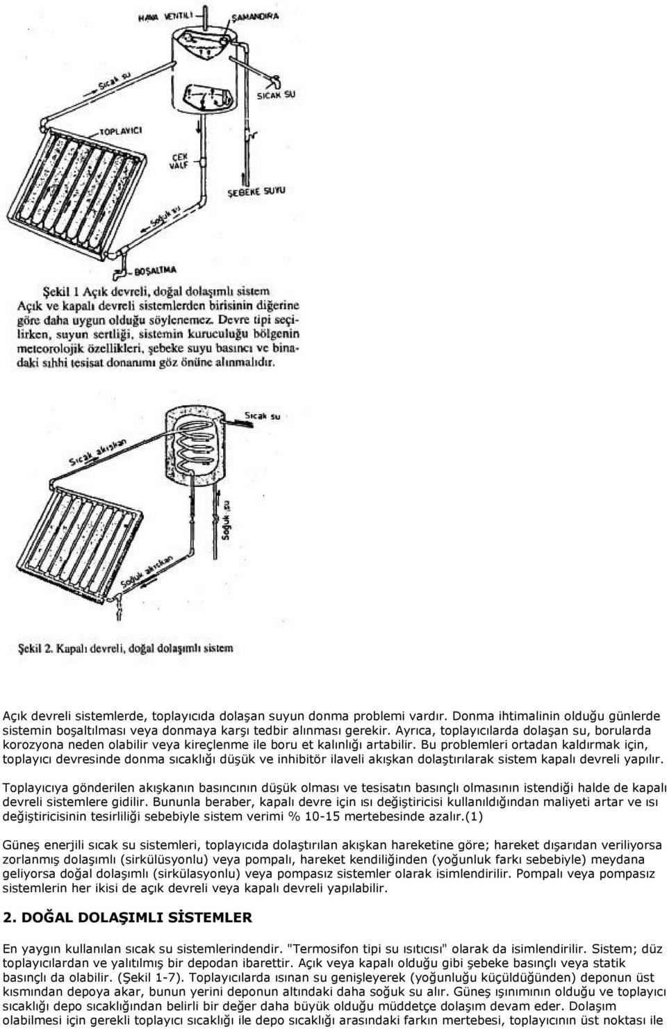 Bu problemleri ortadan kaldırmak için, toplayıcı devresinde donma sıcaklığı düşük ve inhibitör ilaveli akışkan dolaştırılarak sistem kapalı devreli yapılır.