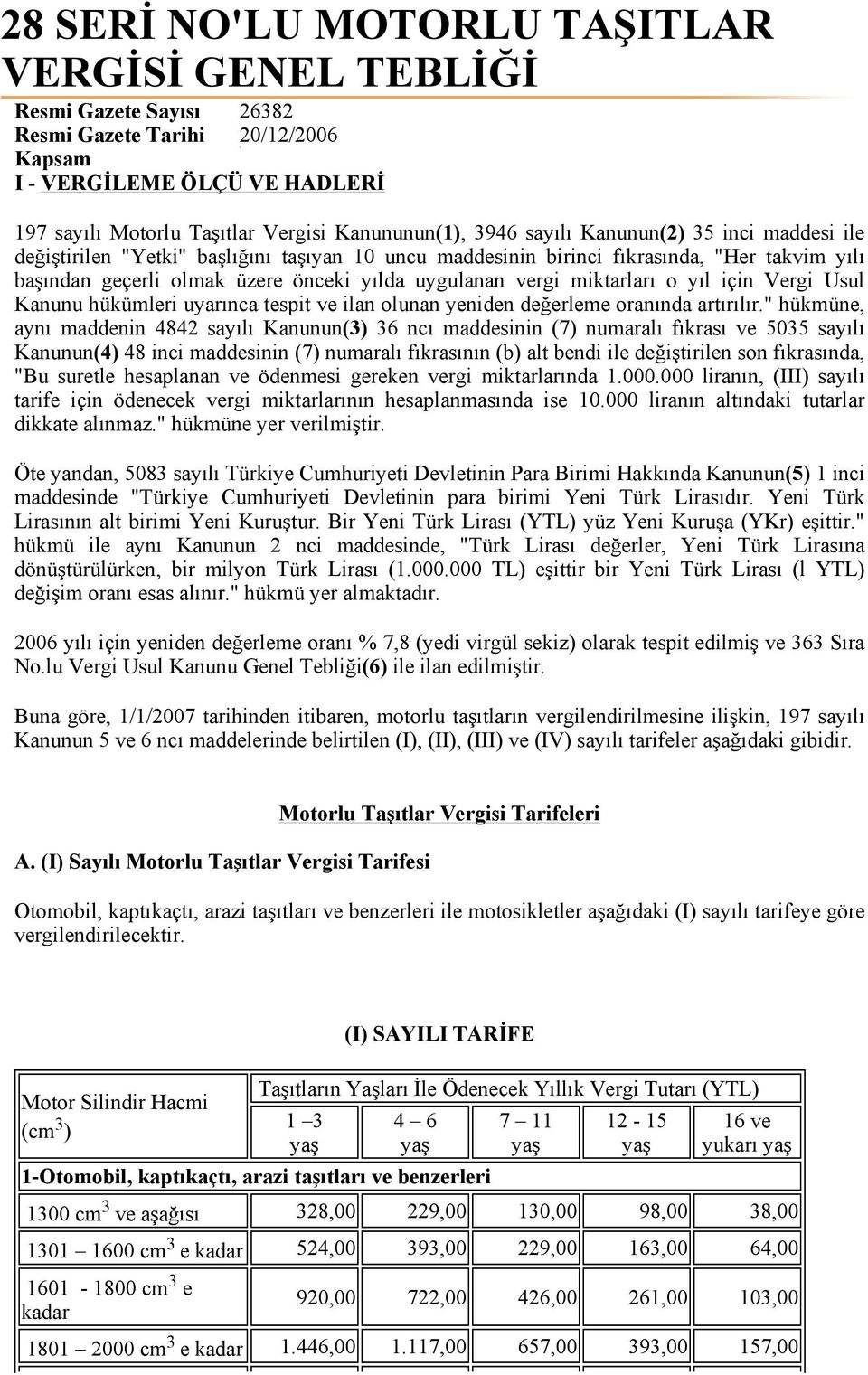 miktarları o yıl için Vergi Usul Kanunu hükümleri uyarınca tespit ve ilan olunan yeniden değerleme oranında artırılır.