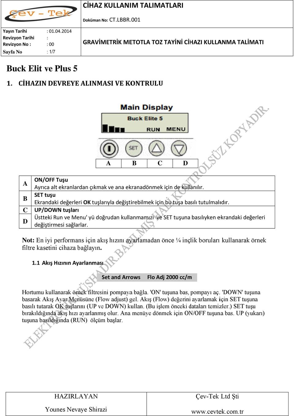 UP/ /OWN tuşları Üstteki Run ve Menu' yü doğrudan kullanmamızı ve SET tuşuna basılıyken ekrandaki değerleri değiştirmesi sağlarlar.