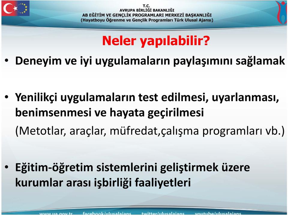 test edilmesi, uyarlanması, benimsenmesi ve hayata geçirilmesi (Metotlar,