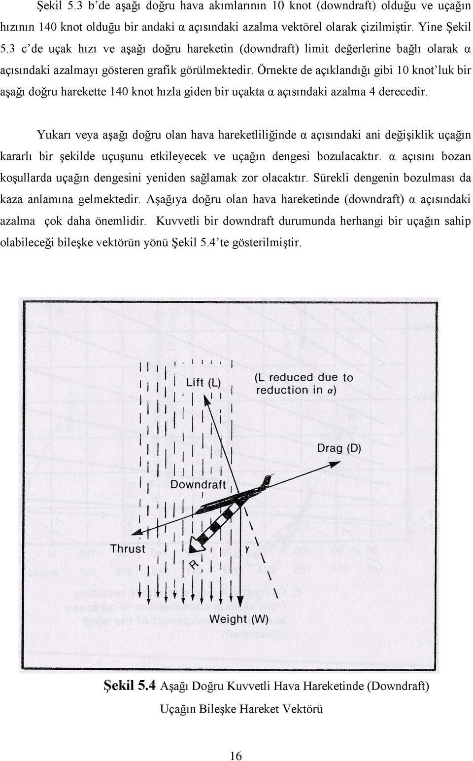 Örnekte de açıklandığı gibi 10 knot luk bir aşağı doğru harekette 140 knot hızla giden bir uçakta α açısındaki azalma 4 derecedir.