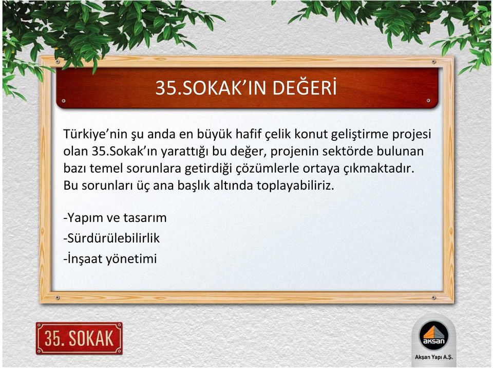 Sokak ın yarattığı bu değer, projenin sektörde bulunan bazı temel sorunlara