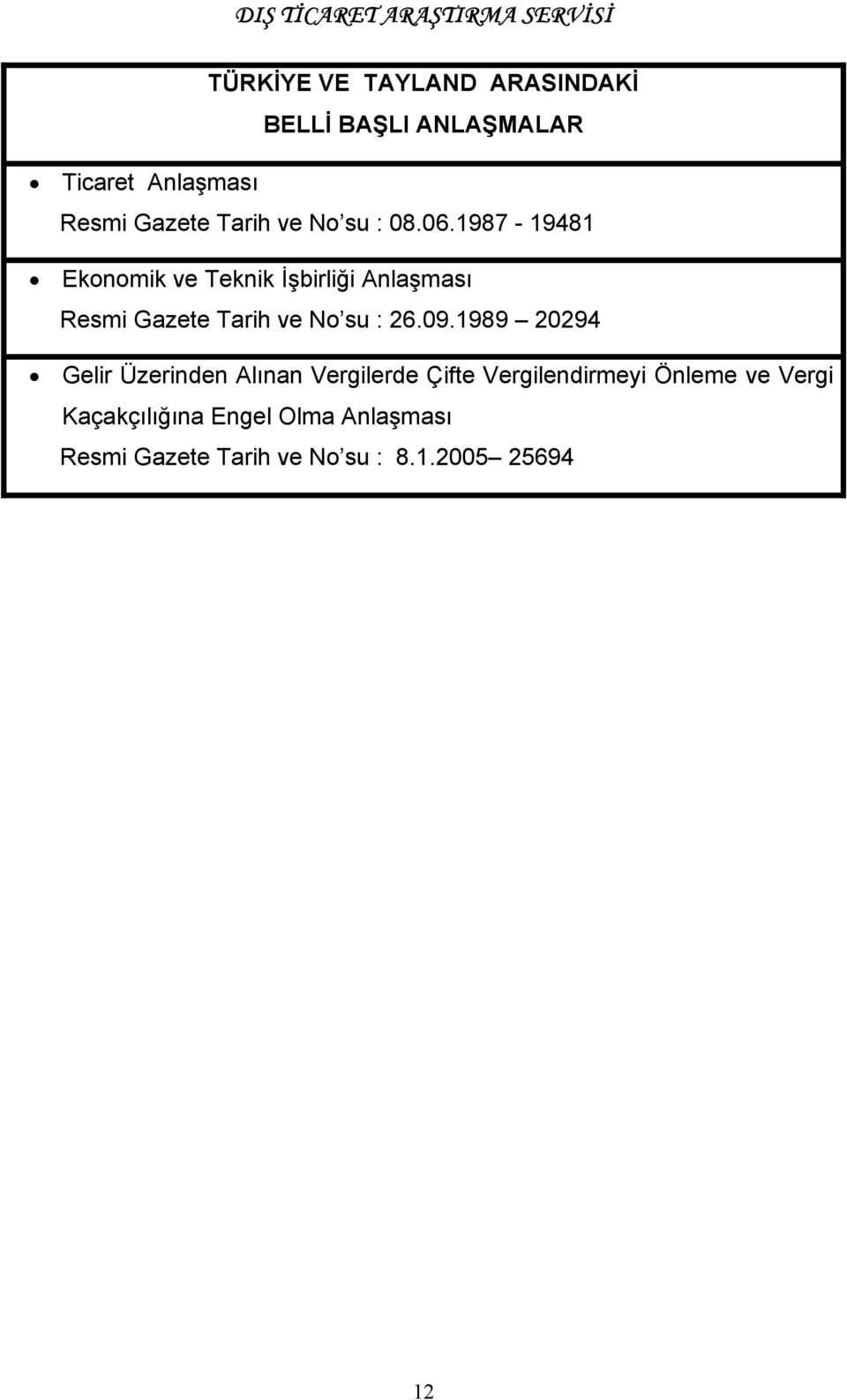 1987-19481 Ekonomik ve Teknik İşbirliği Anlaşması Resmi Gazete Tarih ve No su : 26.09.