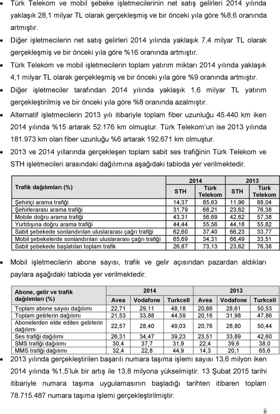 Türk Telekom ve mobil işletmecilerin toplam yatırım miktarı 214 yılında yaklaşık 4,1 milyar TL olarak gerçekleşmiş ve bir önceki yıla göre %9 oranında artmıştır.