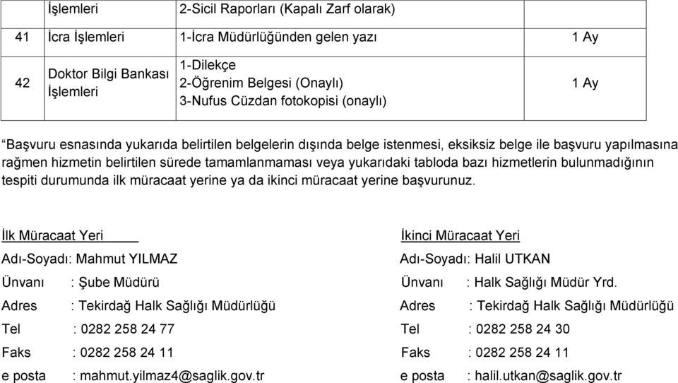 durumunda ilk müracaat yerine ya da ikinci müracaat yerine başvurunuz.