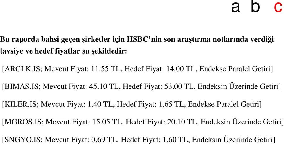 00 TL, Endeksin Üzerinde Getiri] [KILER.IS; Mevcut Fiyat: 1.40 TL, Hedef Fiyat: 1.65 TL, Endekse Paralel Getiri] [MGROS.