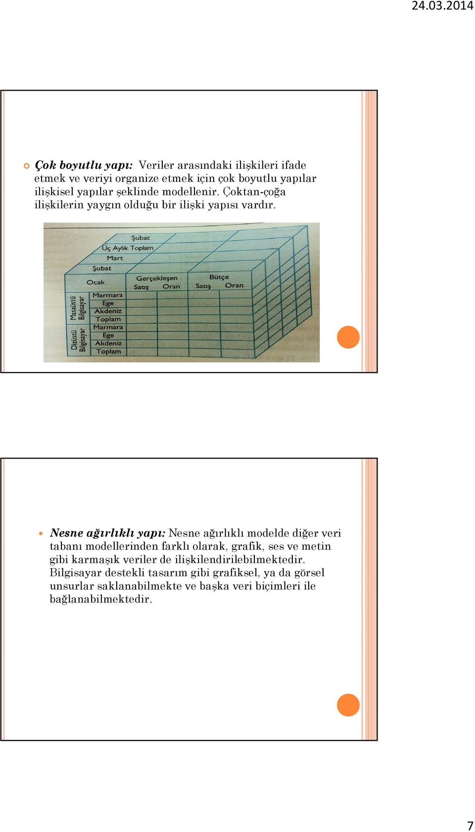 Nesne ağırlıklı yapı: Nesne ağırlıklı modelde diğer veri tabanı modellerinden farklı olarak, grafik, ses ve metin gibi karmaşık