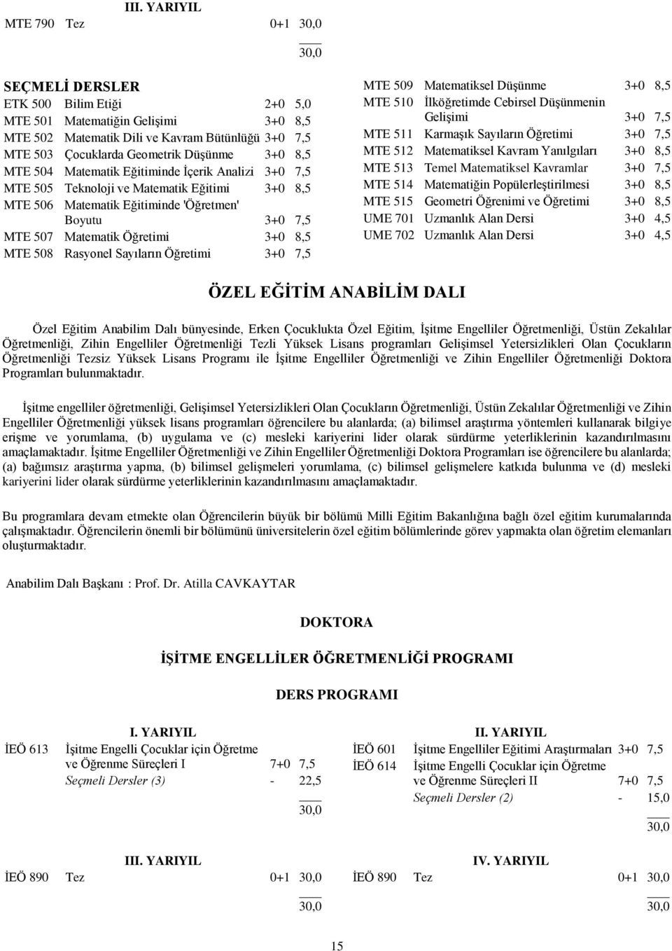 MTE 508 Rasyonel Sayıların Öğretimi 3+0 7,5 MTE 509 Matematiksel Düşünme 3+0 8,5 MTE 510 İlköğretimde Cebirsel Düşünmenin Gelişimi 3+0 7,5 MTE 511 Karmaşık Sayıların Öğretimi 3+0 7,5 MTE 512