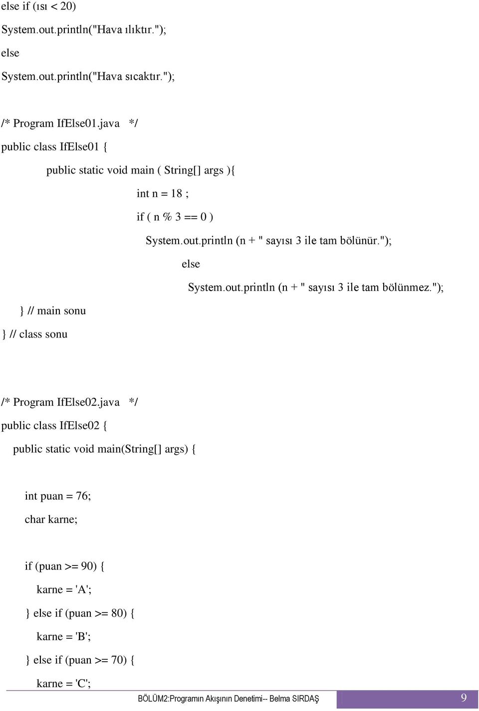 "); else System.out.println (n + " sayısı 3 ile tam bölünmez."); // main sonu // class sonu /* Program IfElse02.