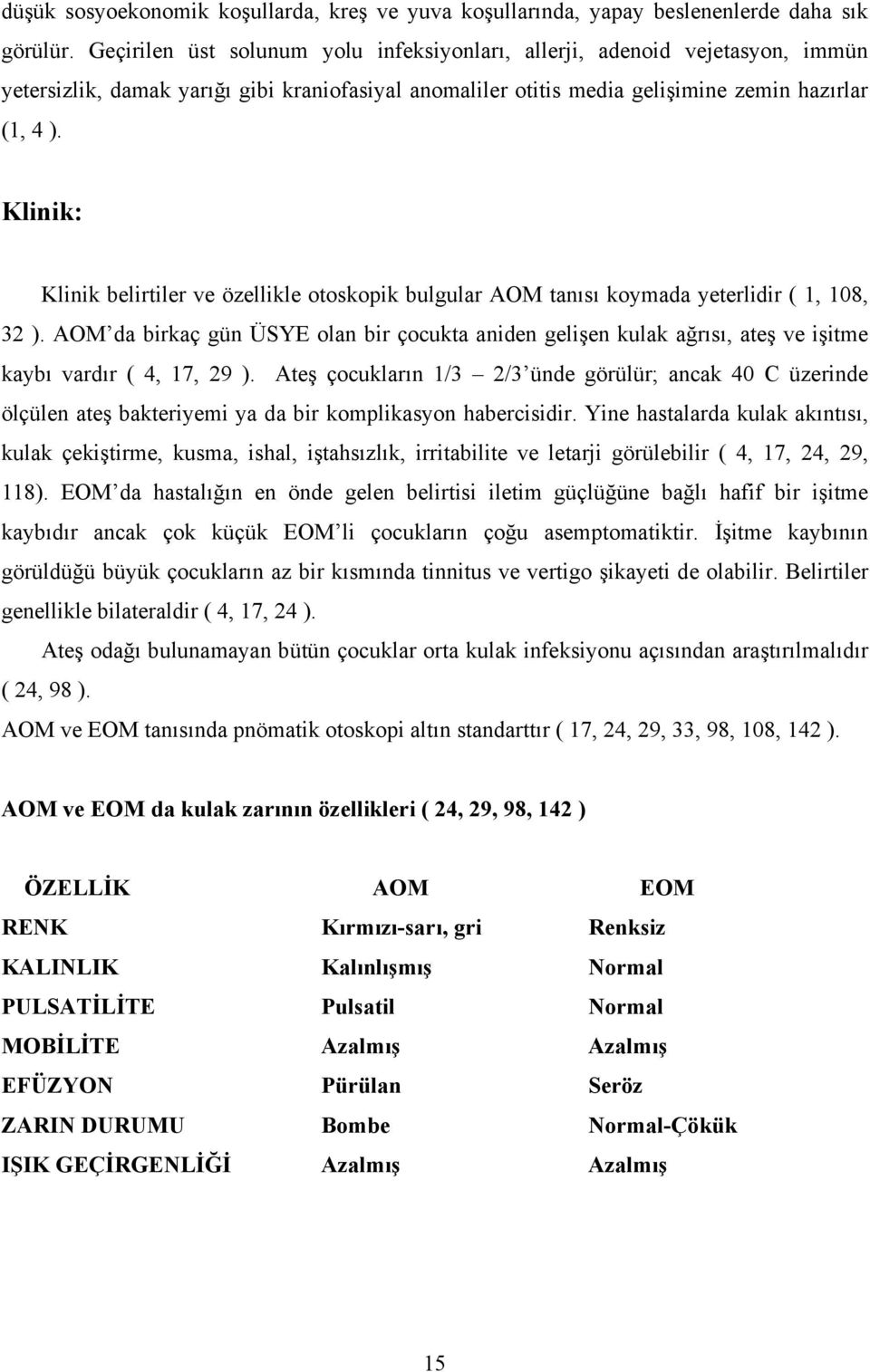 Klinik: Klinik belirtiler ve özellikle otoskopik bulgular AOM tanısı koymada yeterlidir ( 1, 108, 32 ).