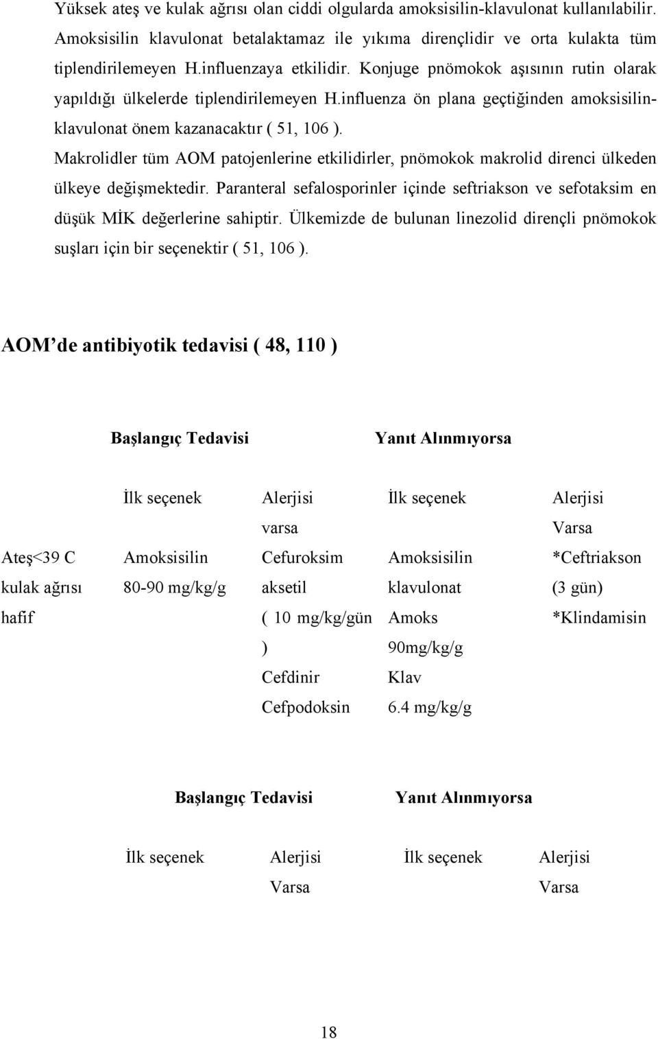 Makrolidler tüm AOM patojenlerine etkilidirler, pnömokok makrolid direnci ülkeden ülkeye değişmektedir. Paranteral sefalosporinler içinde seftriakson ve sefotaksim en düşük MİK değerlerine sahiptir.