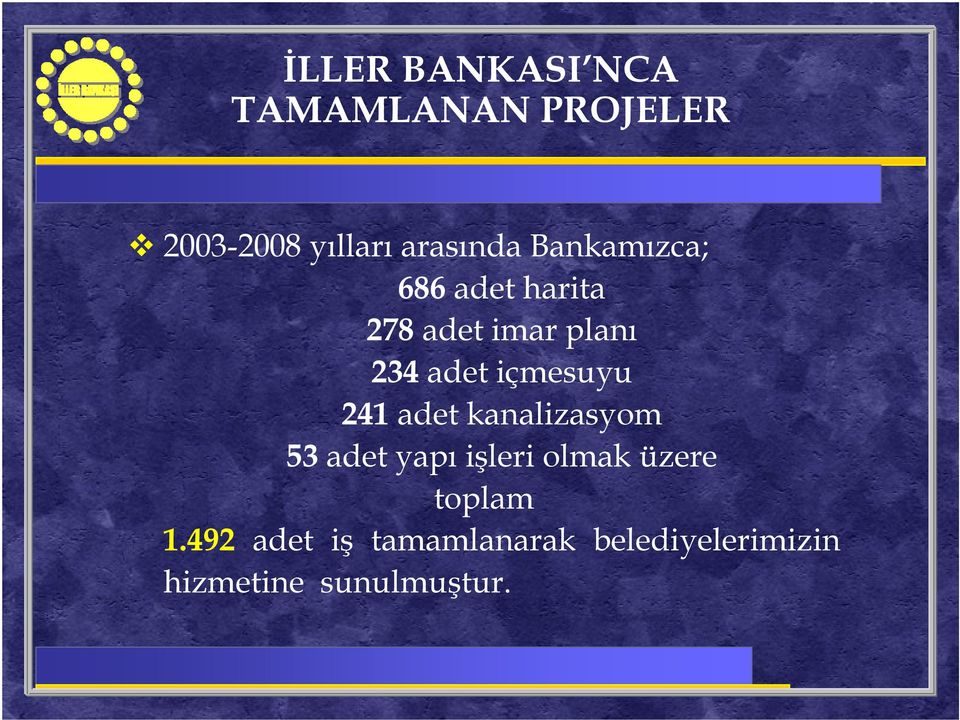 içmesuyu 241 adet kanalizasyom 53 adet yapı işleri olmak üzere