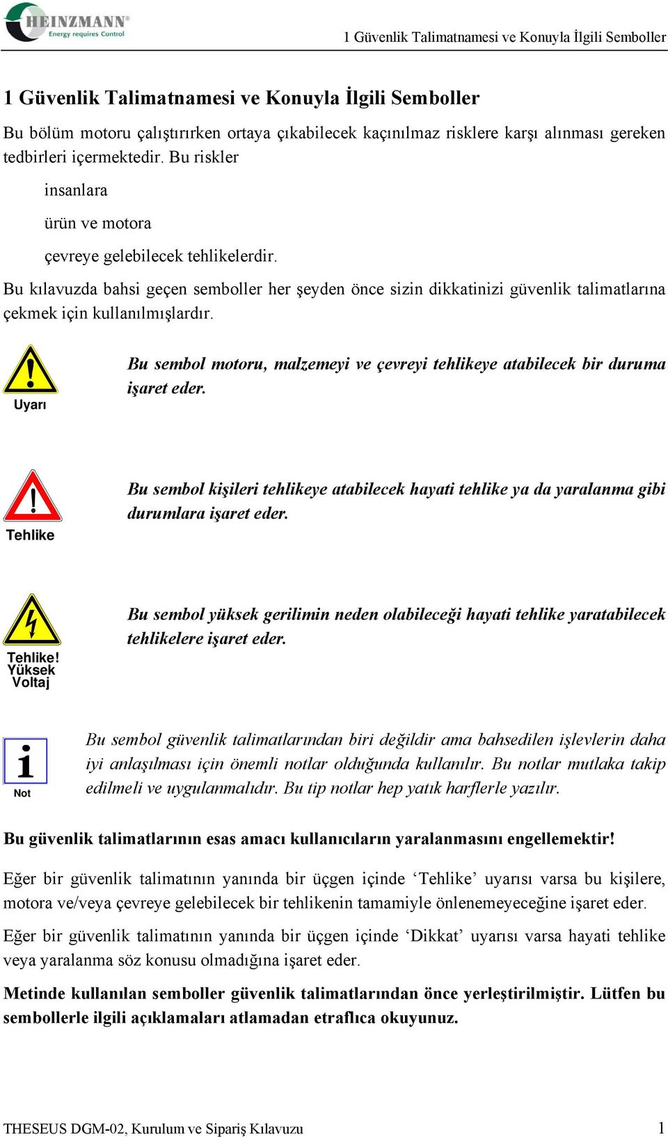 Bu kılavuzda bahsi geçen semboller her şeyden önce sizin dikkatinizi güvenlik talimatlarına çekmek için kullanılmışlardır.