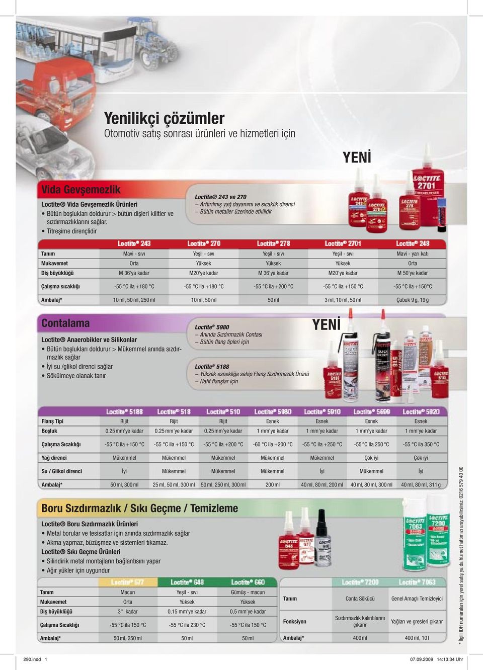 Titreşime dirençlidir ve 270 Arttırılmış yağ dayanımı ve sıcaklık direnci Bütün metaller üzerinde etkilidir Tanım Mavi - sıvı Yeşil - sıvı Yeşil - sıvı Yeşil - sıvı Mavi - yarı katı Mukavemet Orta