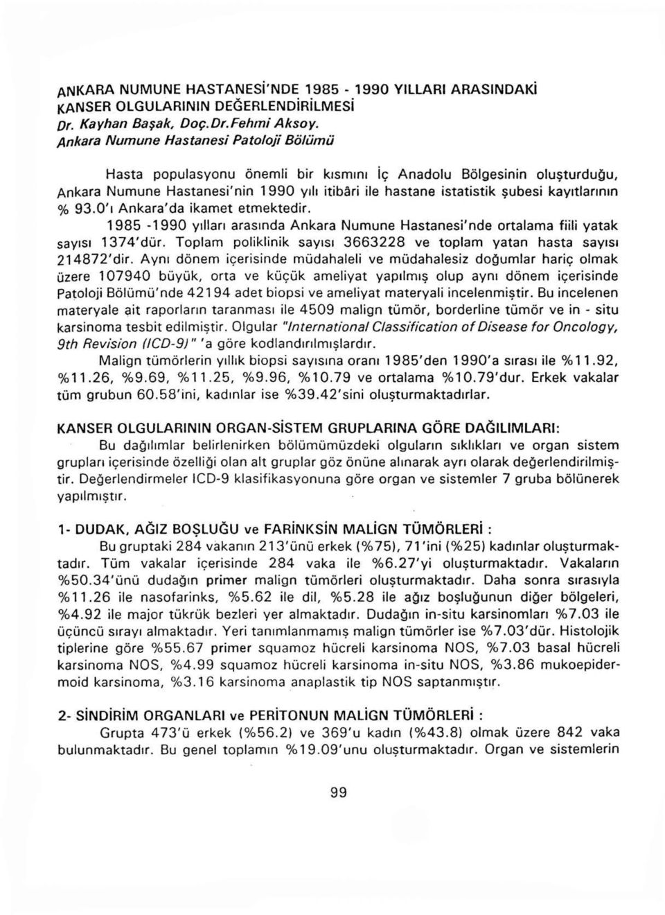 kayıtlarının % 93.0'ı Ankara'da ikamet etmektedir. 1985-1990 yılları arasında Ankara Numune Hastanesi' nde ortalama fiili yatak sayısı 1374'dür.