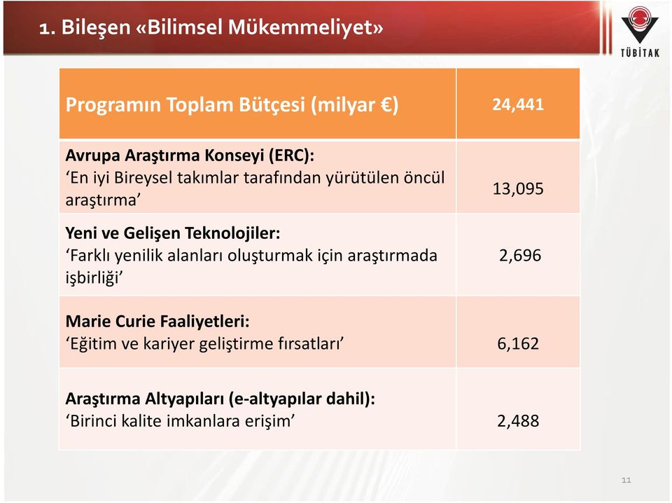 alanları oluşturmak için araştırmada işbirliği 13,095 2,696 Marie Curie Faaliyetleri: Eğitim ve kariyer