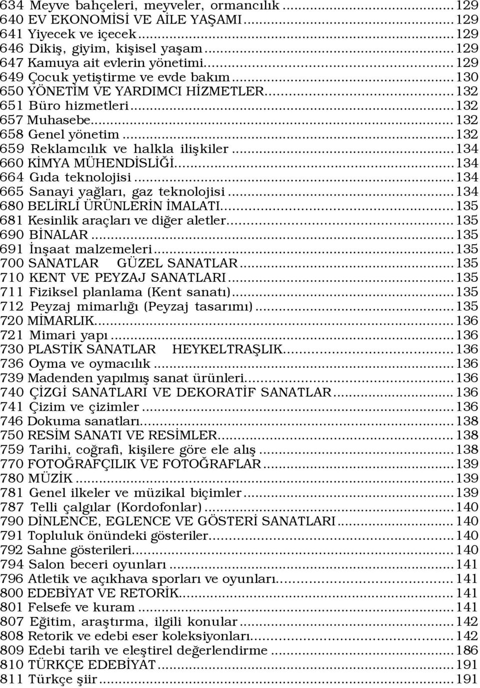 ..134 660 KÜMYA M HENDÜSLÜÚÜ...134 664 GÝda teknolojisi...134 665 Sanayi yaûlarý, gaz teknolojisi...134 680 BELÜRLÜ R NLERÜN ÜMALATI...135 681 Kesinlik ara larý ve diûer aletler...135 690 BÜNALAR.