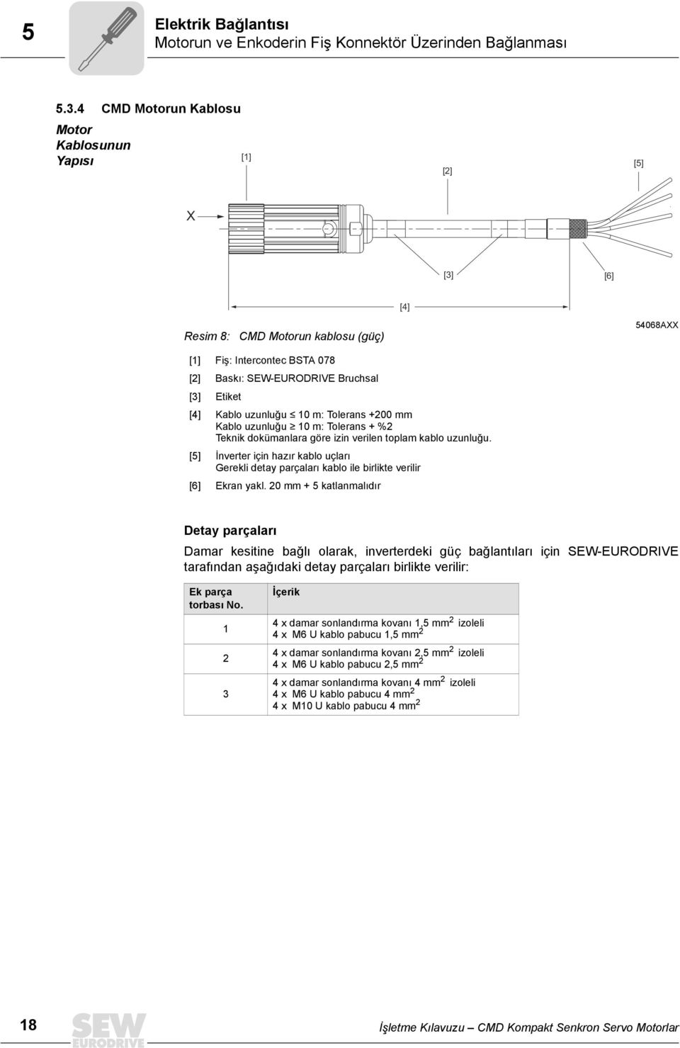 Kablo uzunluğu Â 10 m: Tolerans +200 mm Kablo uzunluğu Ã 10 m: Tolerans + %2 Teknik dokümanlara göre izin verilen toplam kablo uzunluğu.