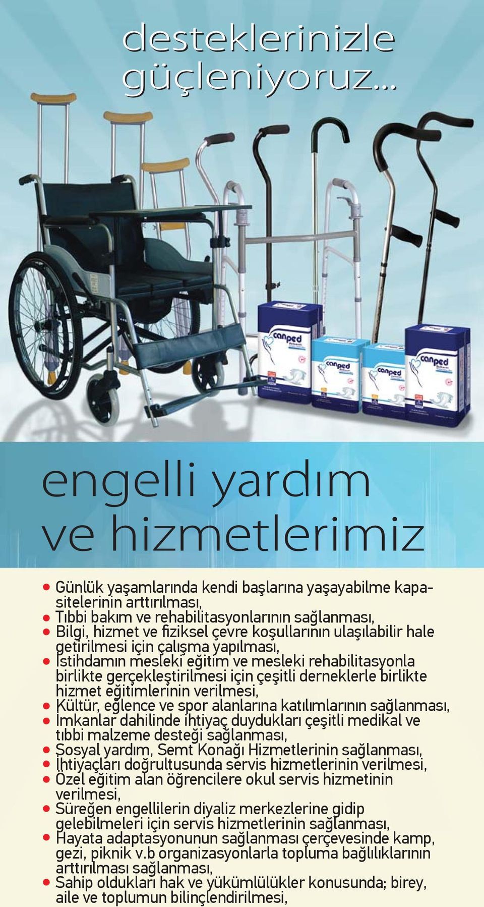 koşullarının ulaşılabilir hale getirilmesi için çalışma yapılması, İstihdamın mesleki eğitim ve mesleki rehabilitasyonla birlikte gerçekleştirilmesi için çeşitli derneklerle birlikte hizmet