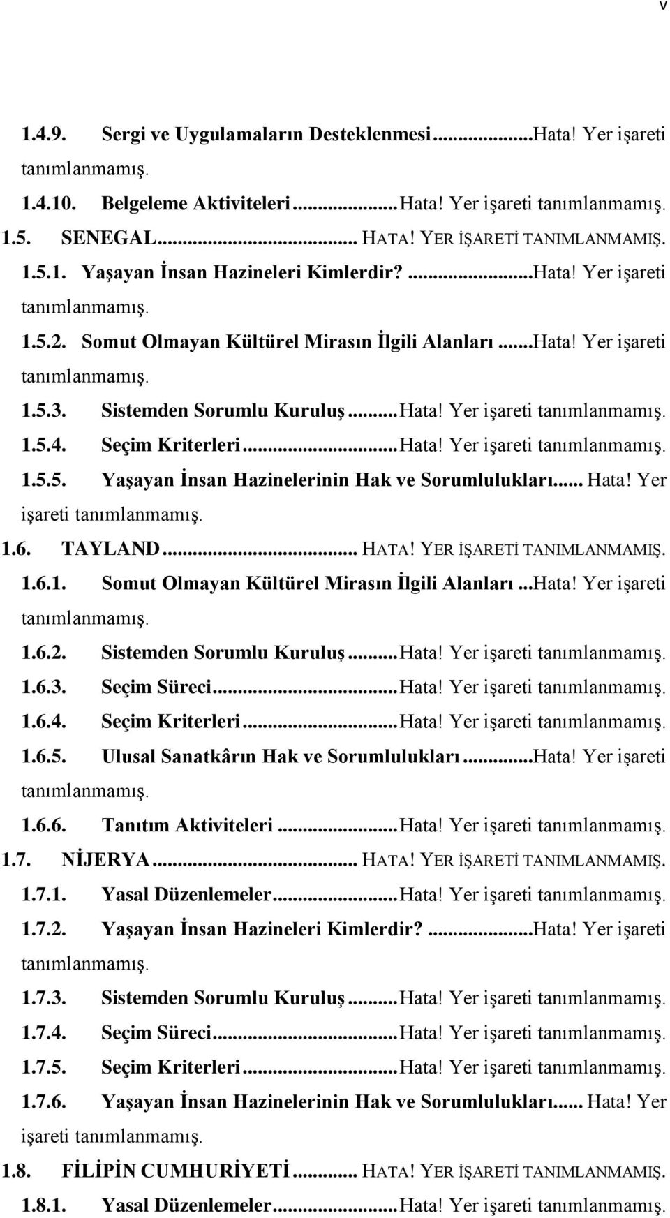 .. Hata! Yer işareti 1.6. TAYLAND... HATA! YER İŞARETİ 1.6.1. Somut Olmayan Kültürel Mirasın İlgili Alanları...Hata! Yer işareti 1.6.2. Sistemden Sorumlu Kuruluş... Hata! Yer işareti 1.6.3.