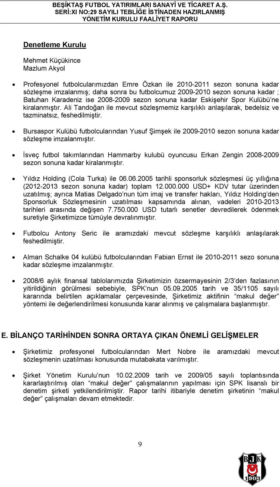 Bursaspor Kulübü futbolcularından Yusuf Şimşek ile 2009-2010 sezon sonuna kadar sözleşme imzalanmıştır.