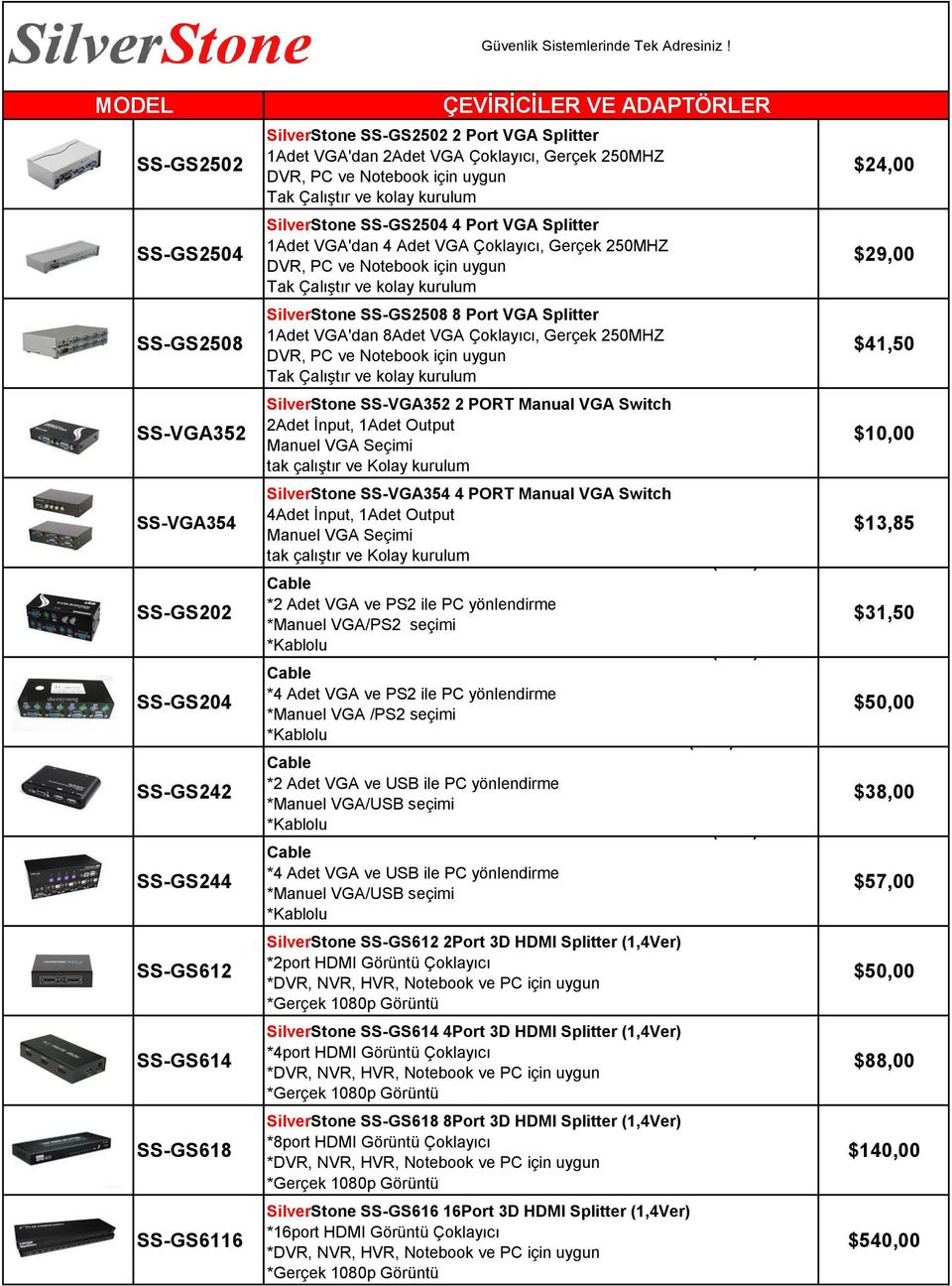 VGA Çoklayıcı, Gerçek 250MHZ SilverStone SS-VGA352 2 PORT Manual VGA Switch 2Adet İnput, 1Adet Output Manuel VGA Seçimi tak çalıştır ve Kolay kurulum SilverStone SS-VGA354 4 PORT Manual VGA Switch