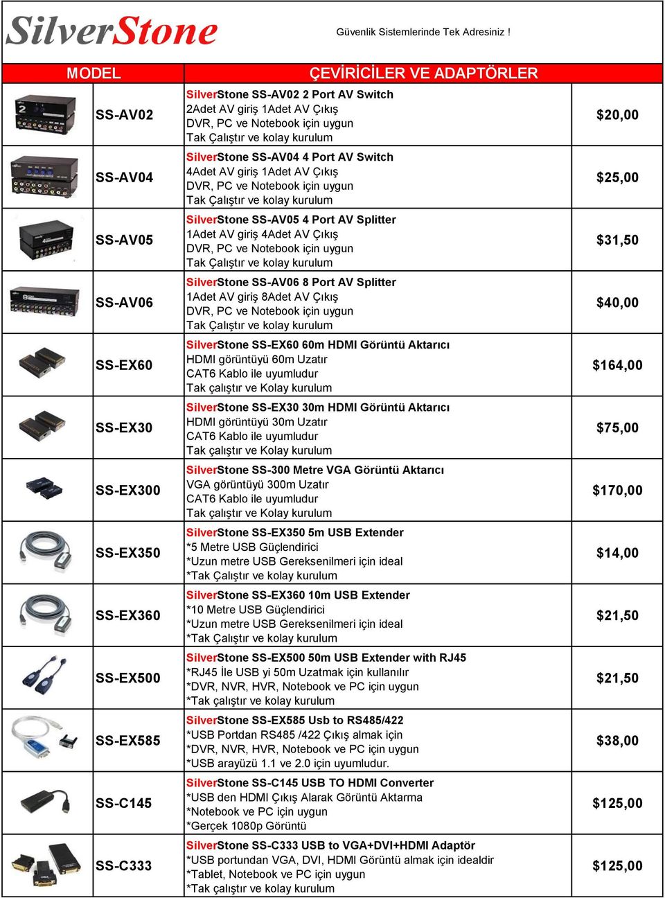 SS-EX60 60m HDMI Görüntü Aktarıcı HDMI görüntüyü 60m Uzatır CAT6 Kablo ile uyumludur Tak çalıştır ve Kolay kurulum SilverStone SS-EX30 30m HDMI Görüntü Aktarıcı HDMI görüntüyü 30m Uzatır CAT6 Kablo