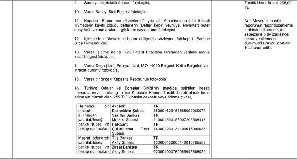 fotokopisi, 12. İşletmede mühendis istihdam ediliyorsa sözleşme fotokopisi (Sadece Gıda Firmaları için), 13.