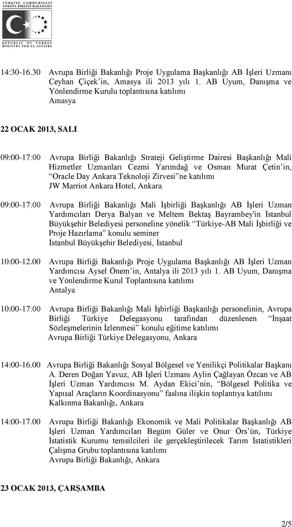 Yarımdağ ve Osman Murat Çetin in, Oracle Day Ankara Teknoloji Zirvesi ne katılımı JW Marriot Ankara Hotel, Ankara 09:00-17:00 Avrupa Birliği Bakanlığı Mali İşbirliği Başkanlığı AB İşleri Uzman