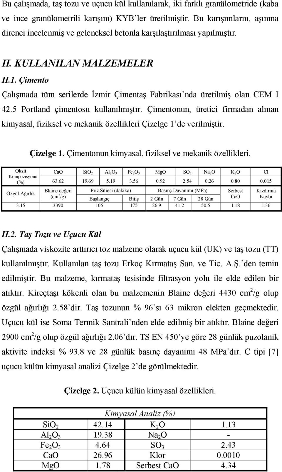 Çimento Çalışmada tüm serilerde İzmir Çimentaş Fabrikası nda üretilmiş olan CEM I 42.5 Portland çimentosu kullanılmıştır.