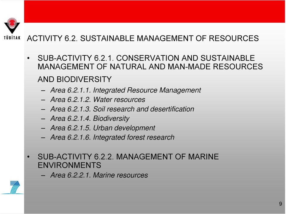 1. Integrated Resource Management Area 6.2.1.2. Water resources Area 6.2.1.3.