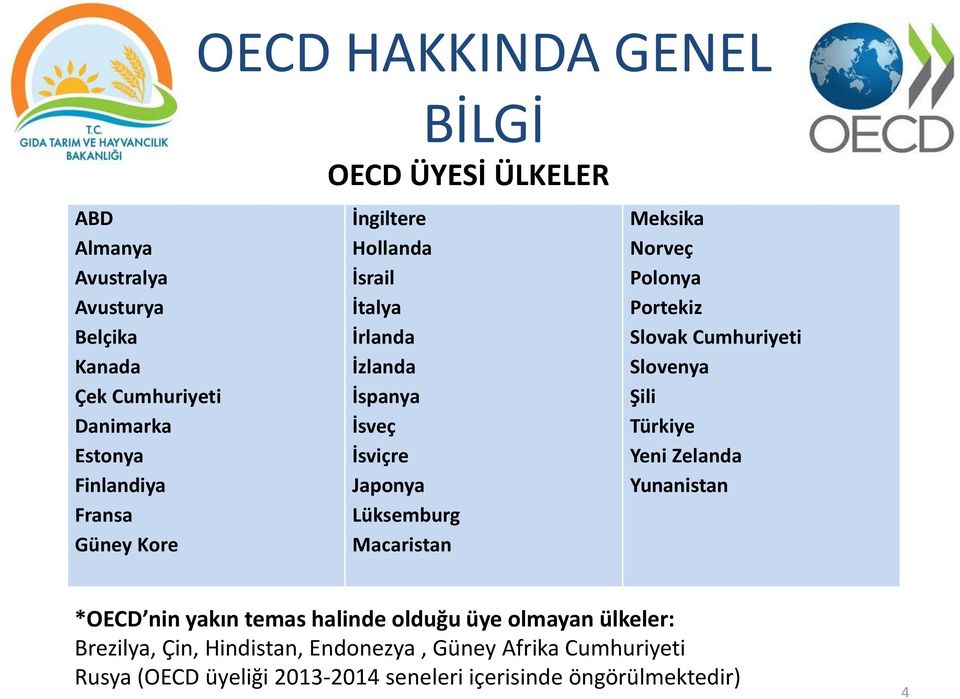 Norveç Polonya Portekiz Slovak Cumhuriyeti Slovenya Şili Türkiye Yeni Zelanda Yunanistan *OECD nin yakın temas halinde olduğu üye