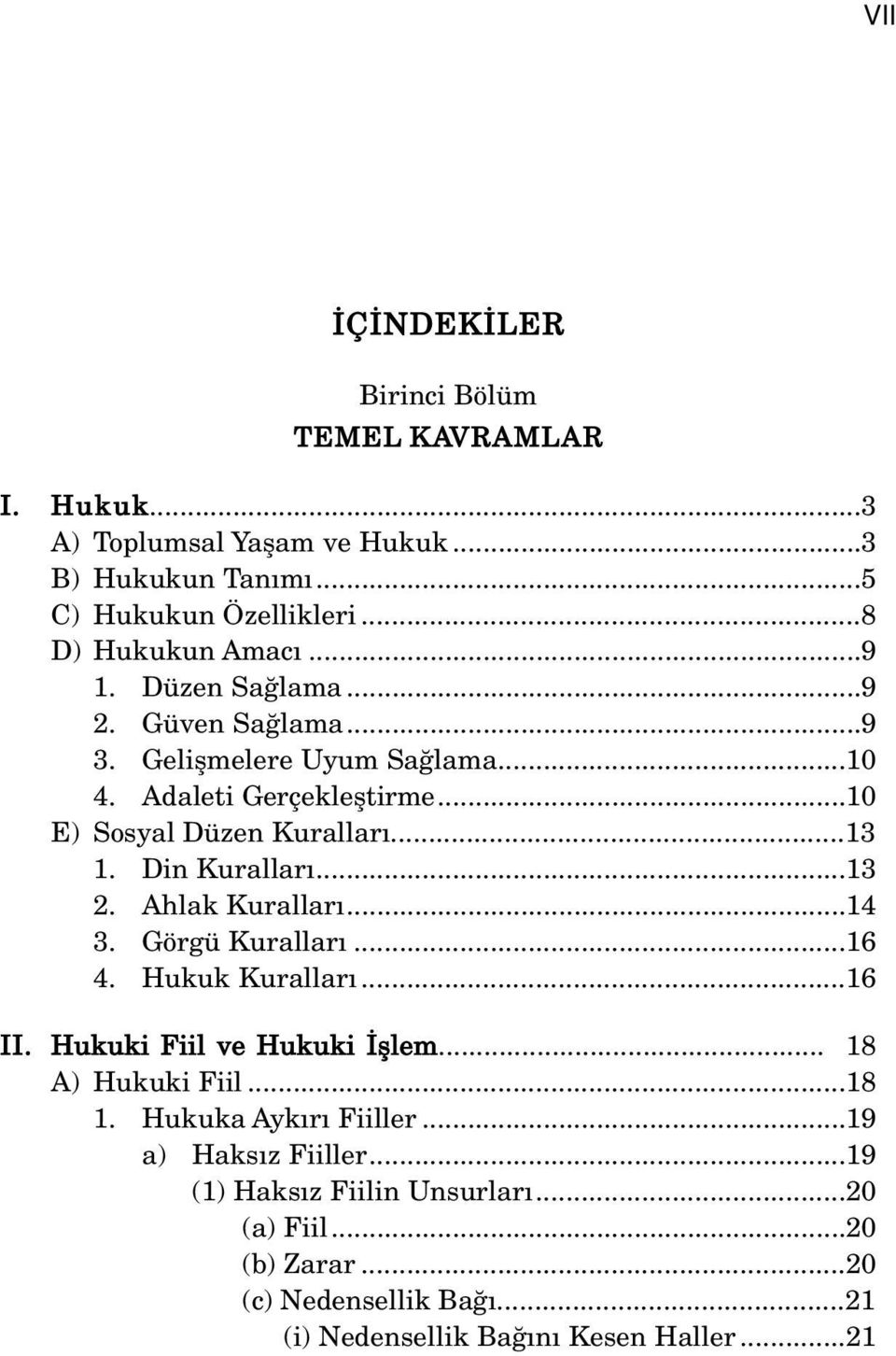 Din Kurallar...13 2. Ahlak Kurallar...14 3. Görgü Kurallar...16 4. Hukuk Kurallar...16 II. Hukuki Fiil ve Hukuki fllem... 18 A) Hukuki Fiil...18 1.