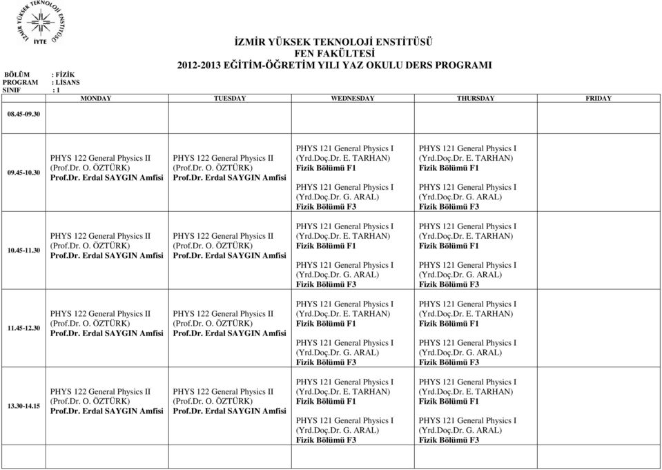 PROGRAM : LİSANS SINIF : 1 08.45-09.