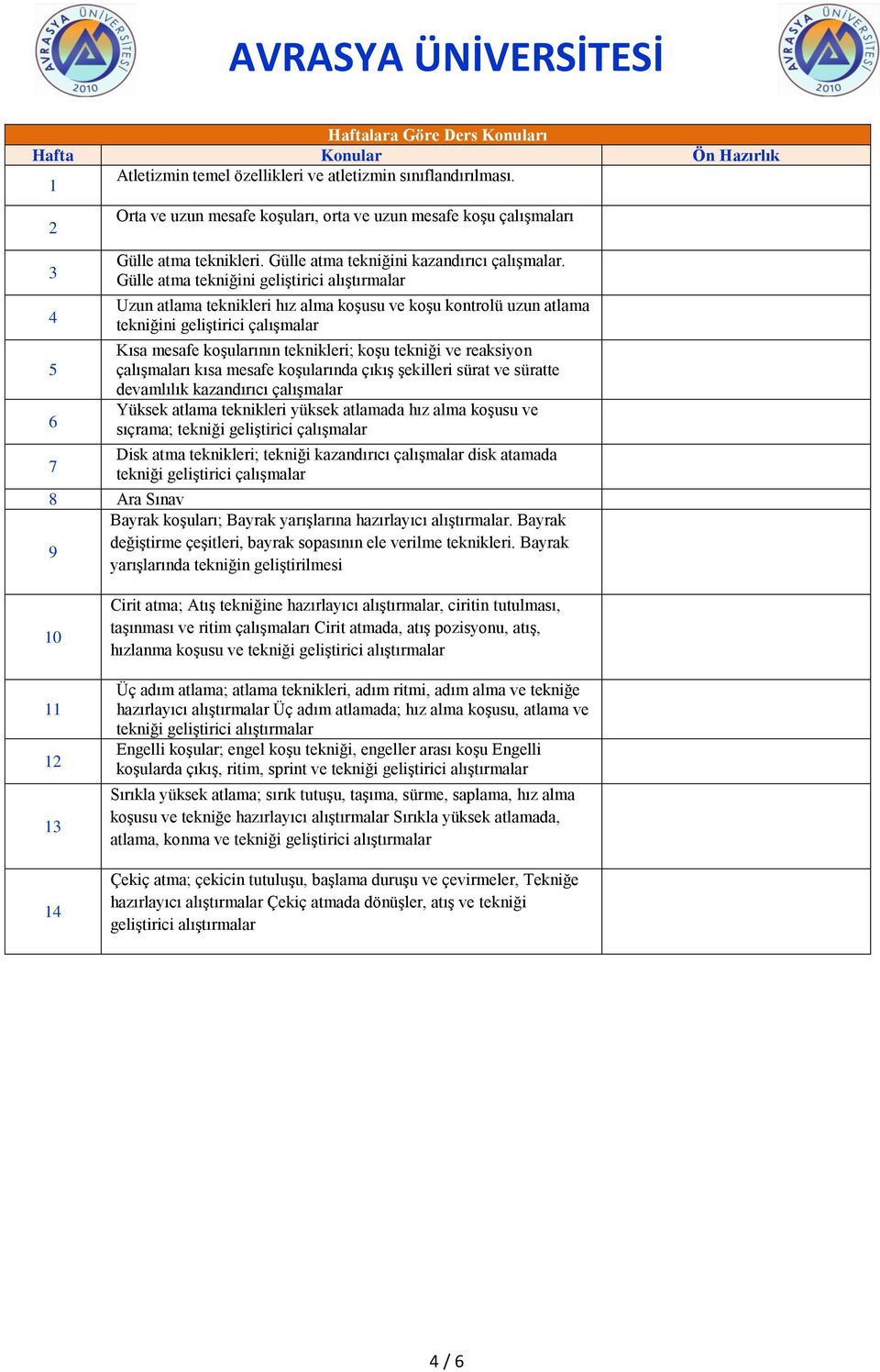 Gülle atma tekniğini geliştirici alıştırmalar Uzun atlama teknikleri hız alma koşusu ve koşu kontrolü uzun atlama tekniğini geliştirici çalışmalar Kısa mesafe koşularının teknikleri; koşu tekniği ve